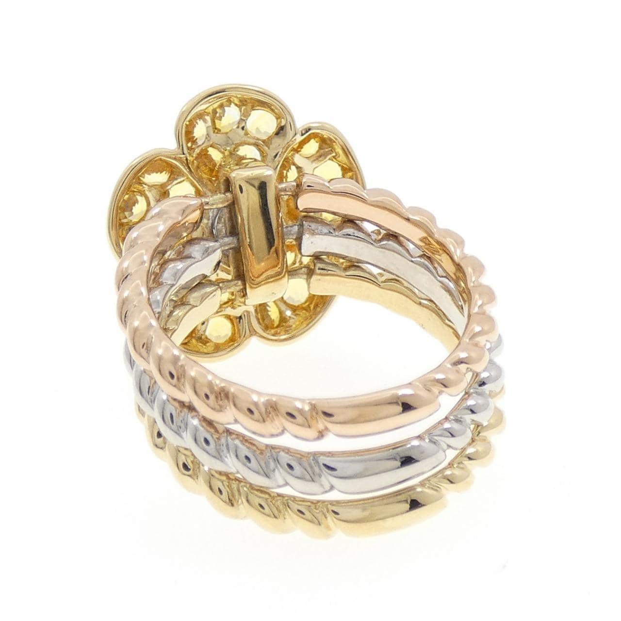 K18YG/PT900/K18PG フラワー サファイヤ リング 1.25CT