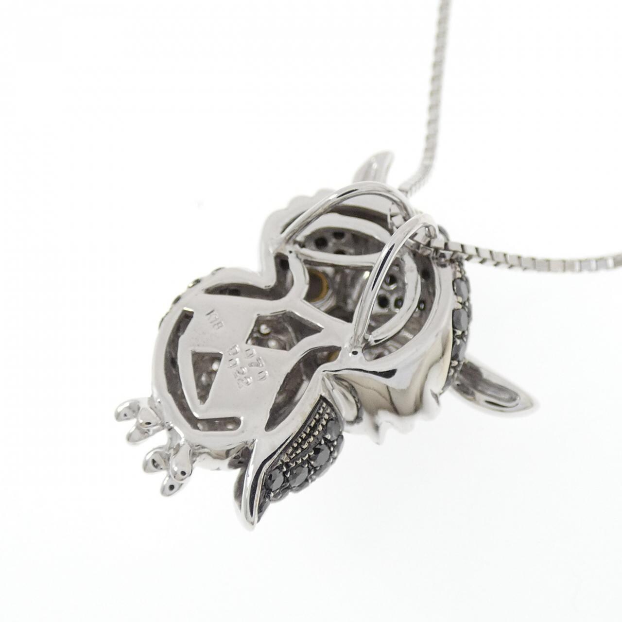 K18WG/K18BG フクロウ パヴェ マザーオブパール ネックレス