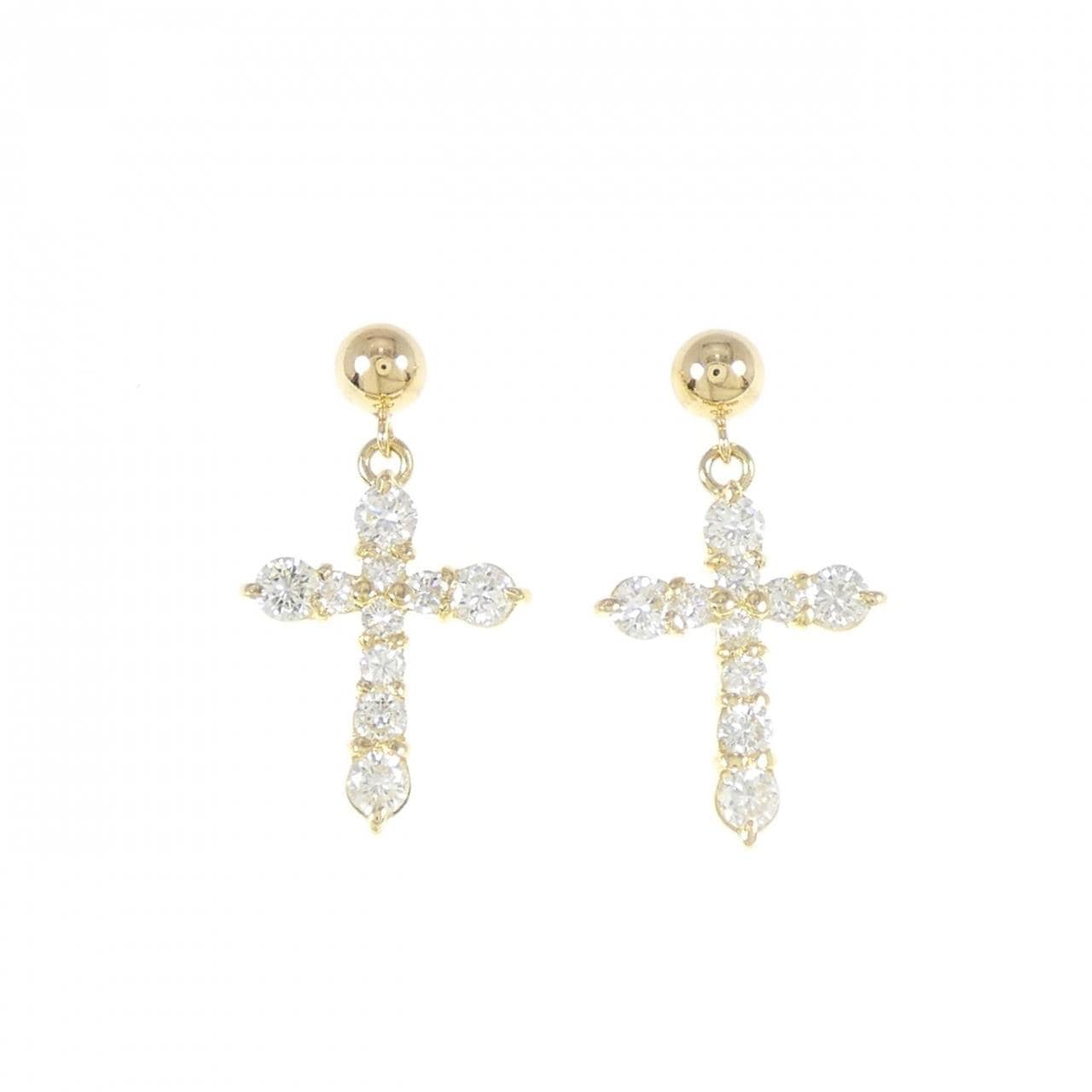 K18YG クロス ダイヤモンド ピアス 1.00CT
