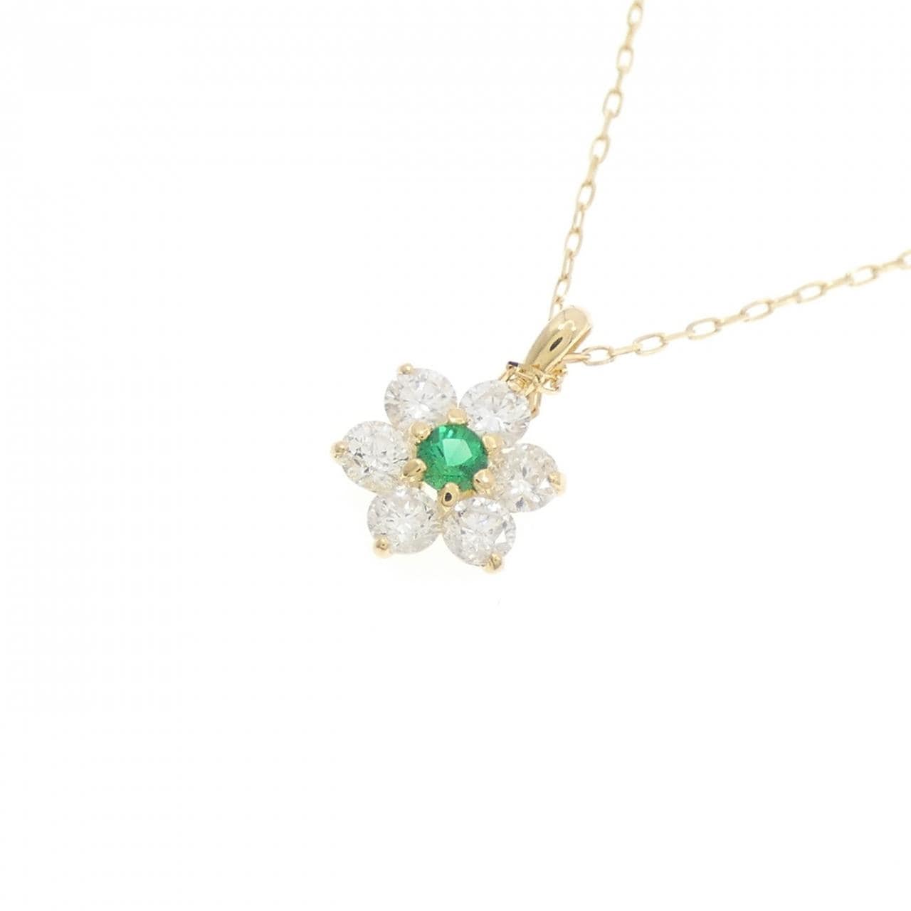 K18YG フラワー エメラルド ネックレス 0.03CT