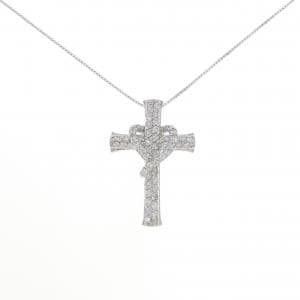 K18WG クロス ダイヤモンド ネックレス 0.64CT