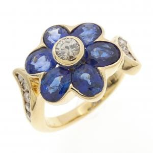 K18YG フラワー サファイヤ リング 3.17CT