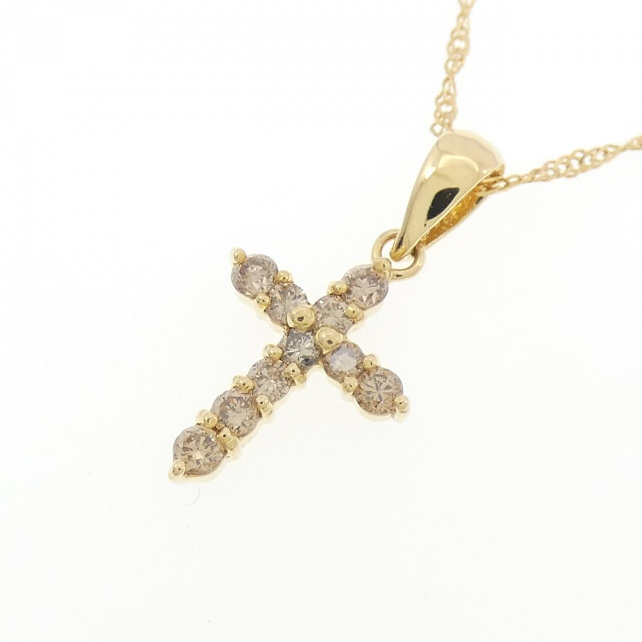 K18YG/750YG クロス ダイヤモンド ネックレス 0.20CT