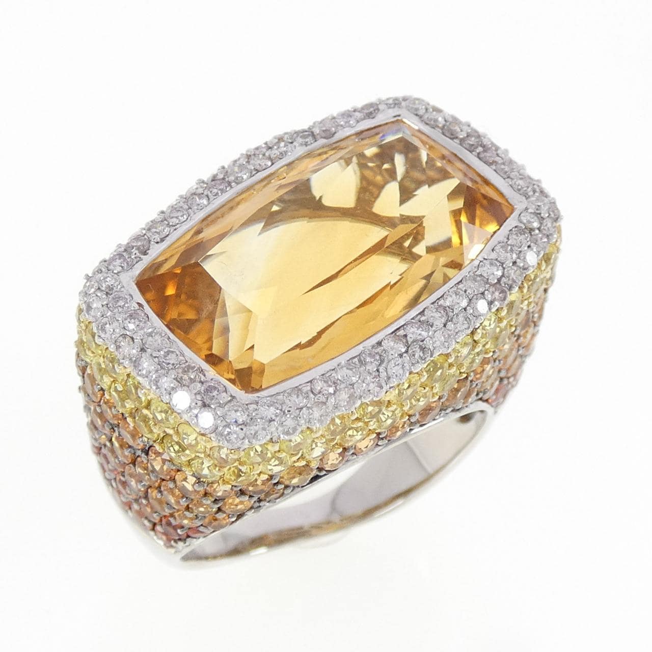 750スリーカラー シトリン リング 9.92CT