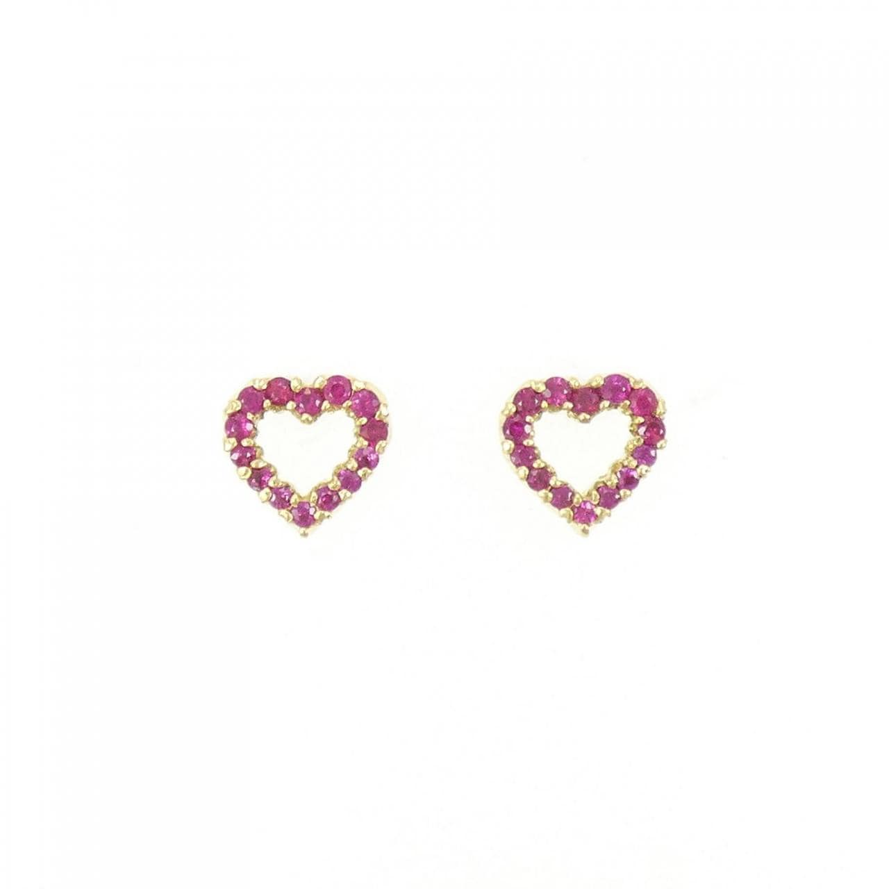 K18YG Heart Ruby Earrings 0.34CT