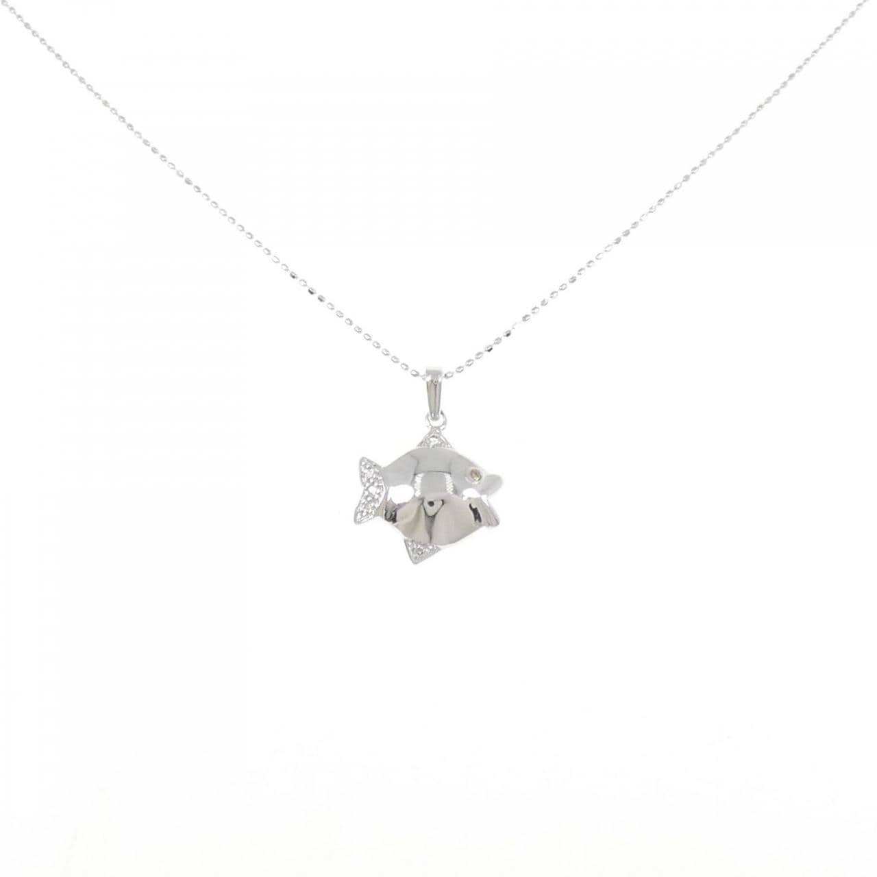 K18WG フィッシュ ダイヤモンド ネックレス 0.050CT