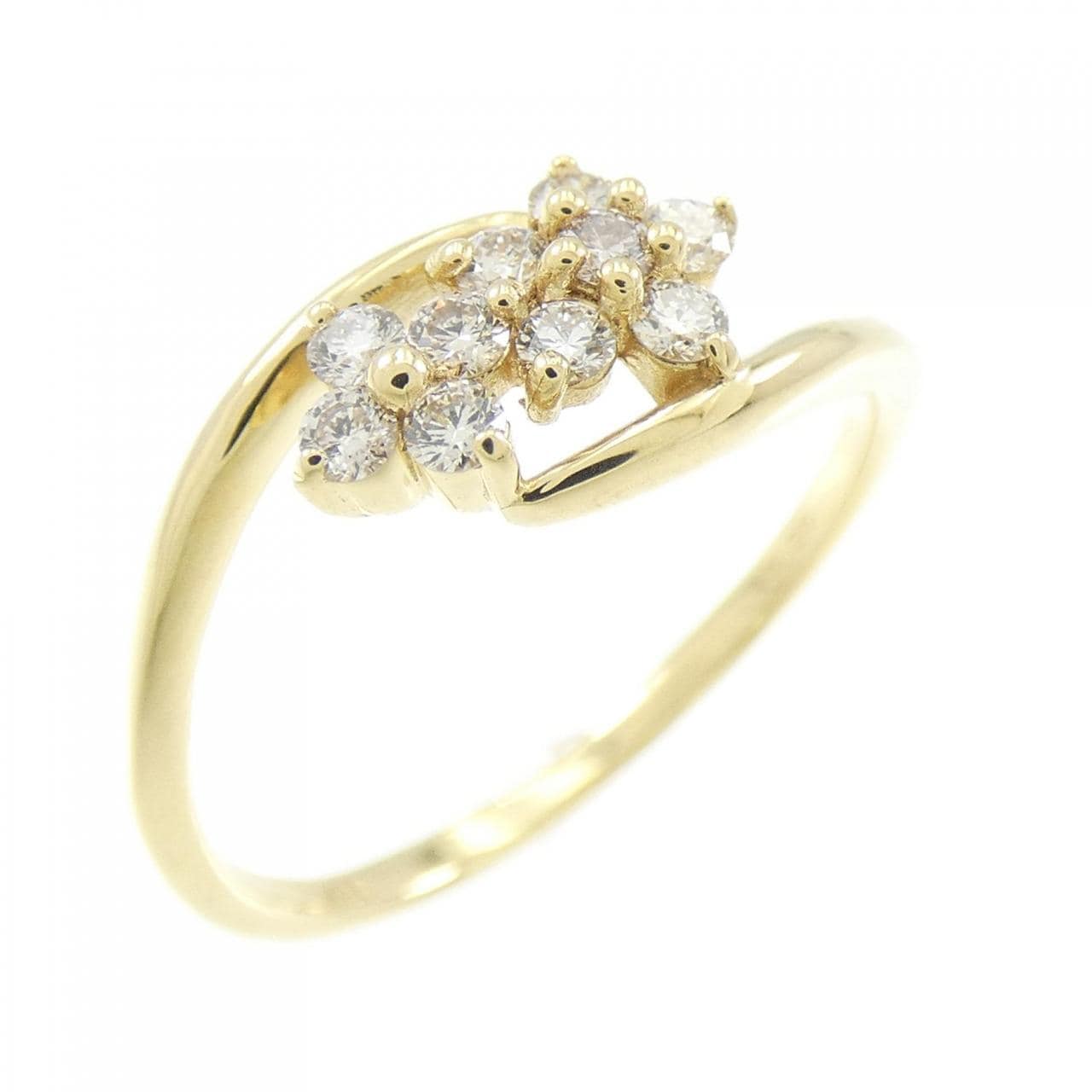 【新品】K18YG フラワー ダイヤモンド リング 0.20CT