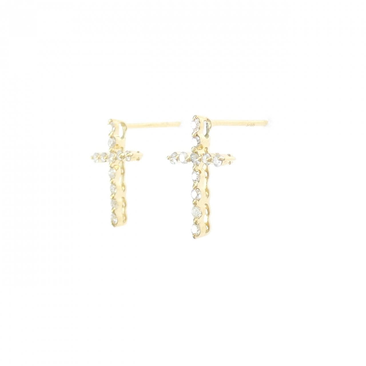 【リメイク】K18YG クロス ダイヤモンド ピアス 0.20CT