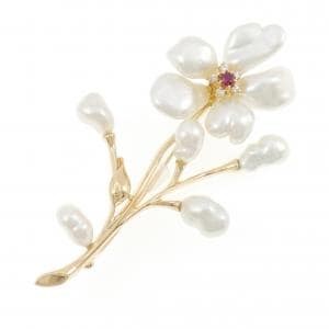 K18YG フラワー カラーストーン ブローチ