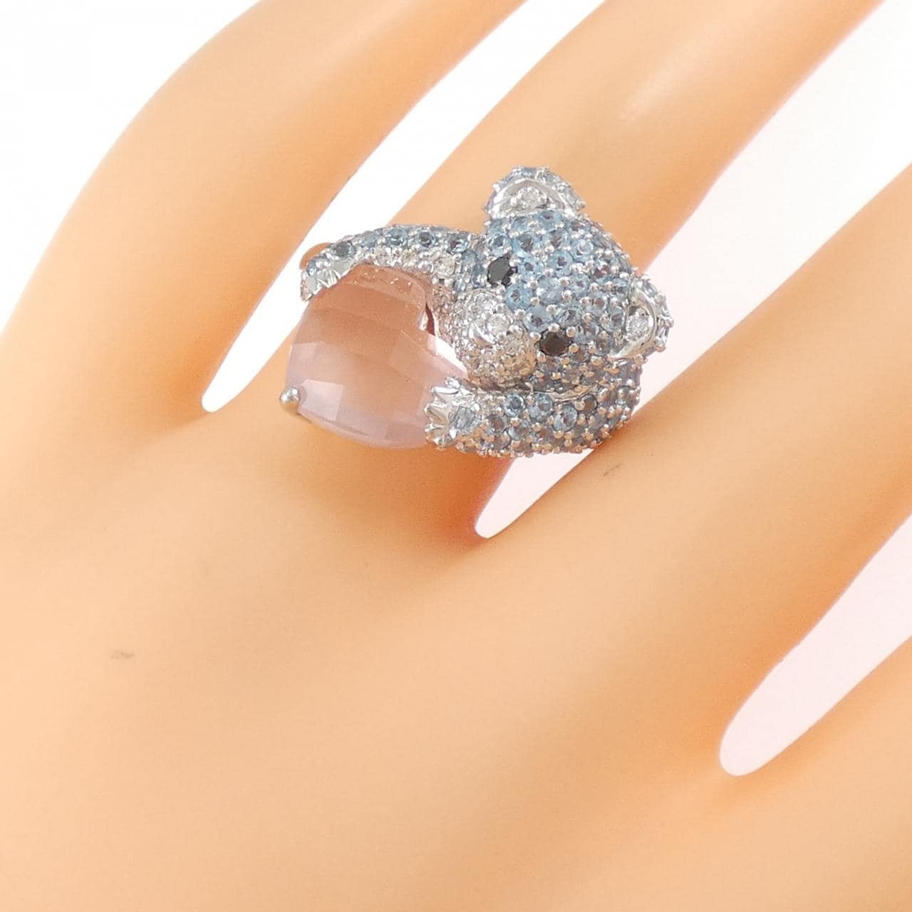 K18WG ベア カラーストーン リング