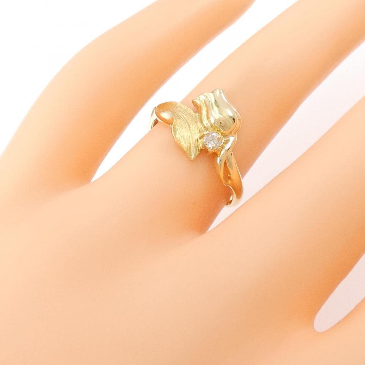 K18YG flower Diamond ring 0.06CT