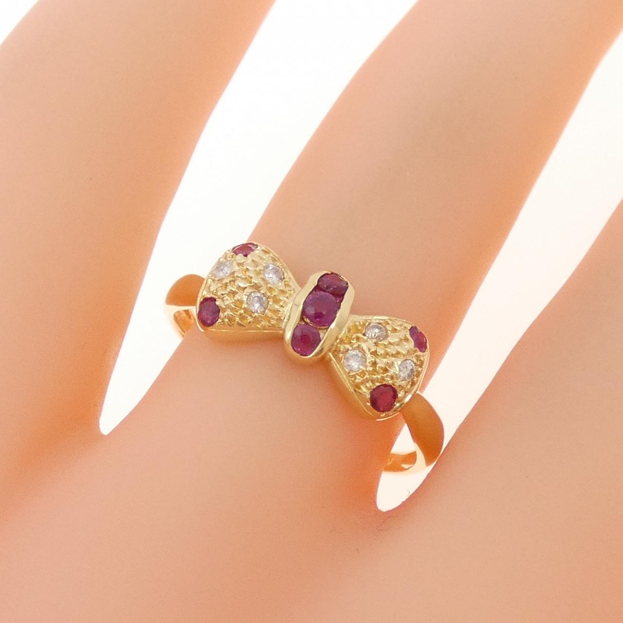 K18YG リボン ルビー リング