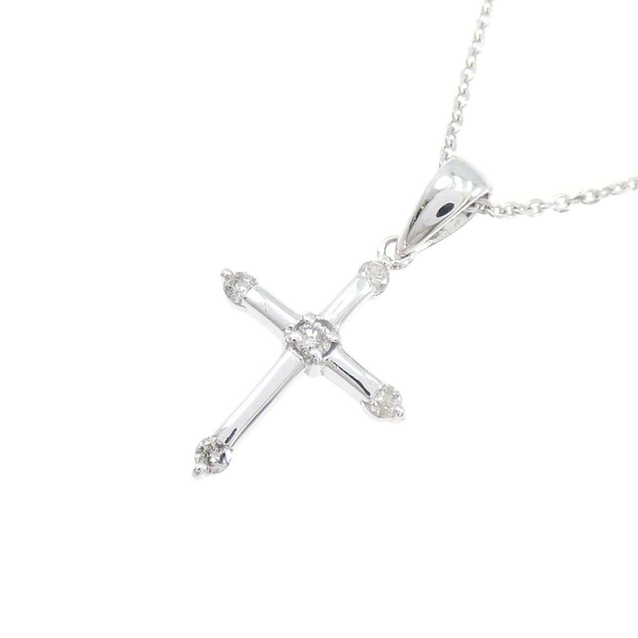 K18WG クロス ダイヤモンド ネックレス 0.07CT