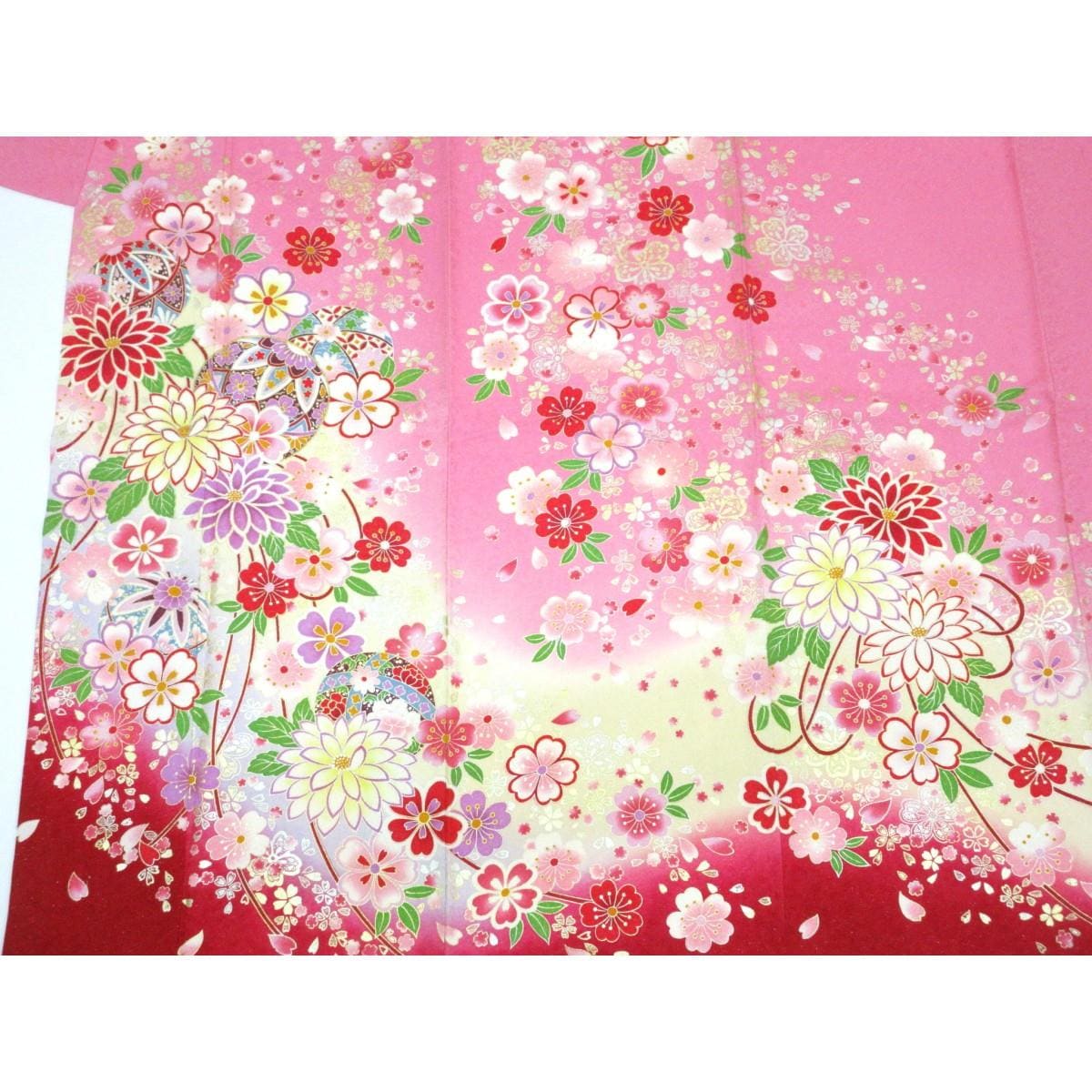 振袖　銀通しボカシ染　友禅金彩加工　刺繍入り