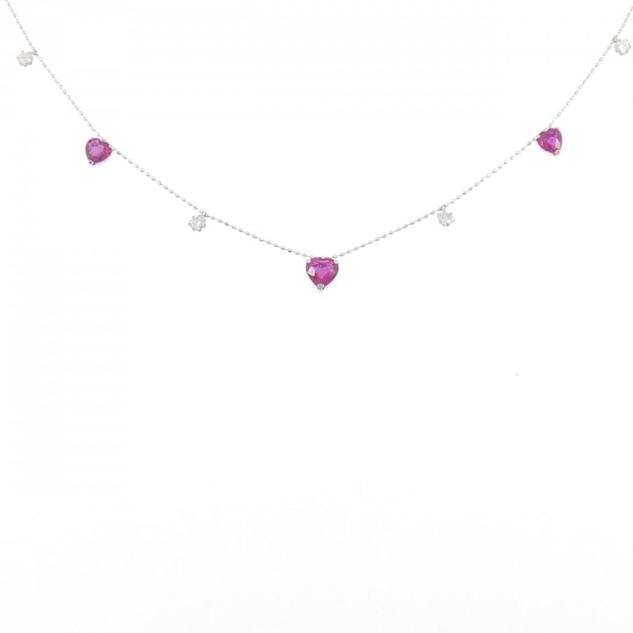 K18WG ハート ルビー ネックレス 1.22CT