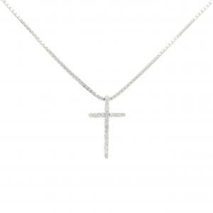 K18WG/750WG クロス ダイヤモンド ネックレス 0.16CT