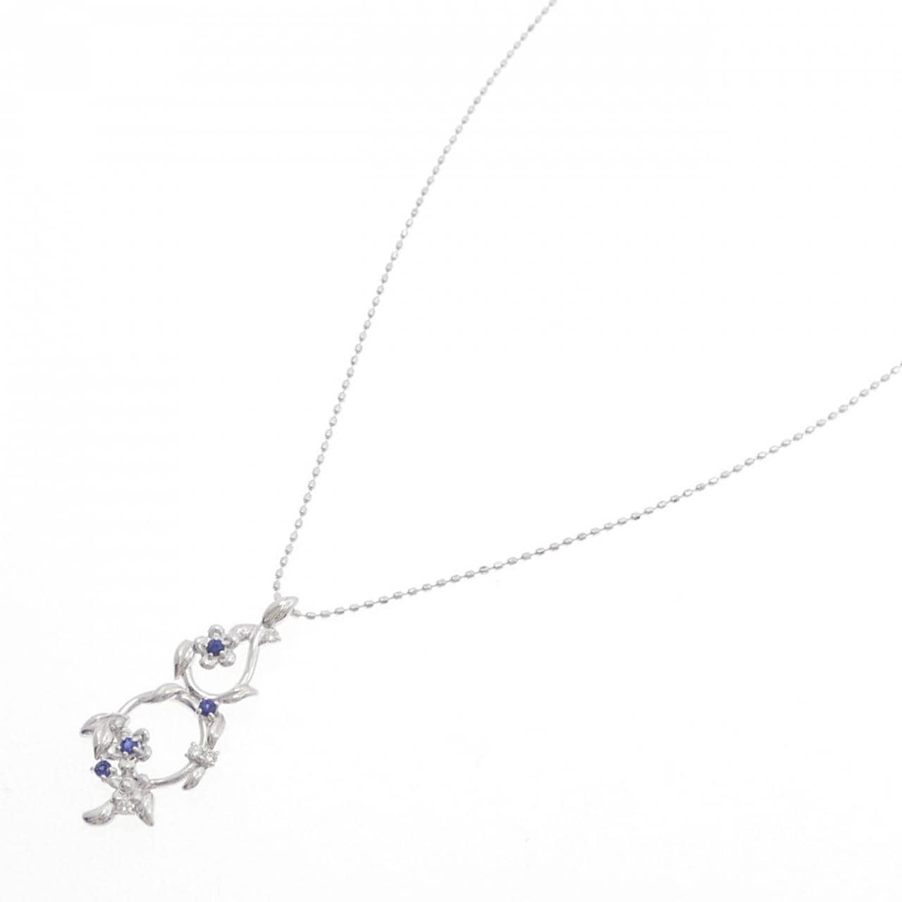 K18WG フラワー サファイヤ ネックレス 0.07CT