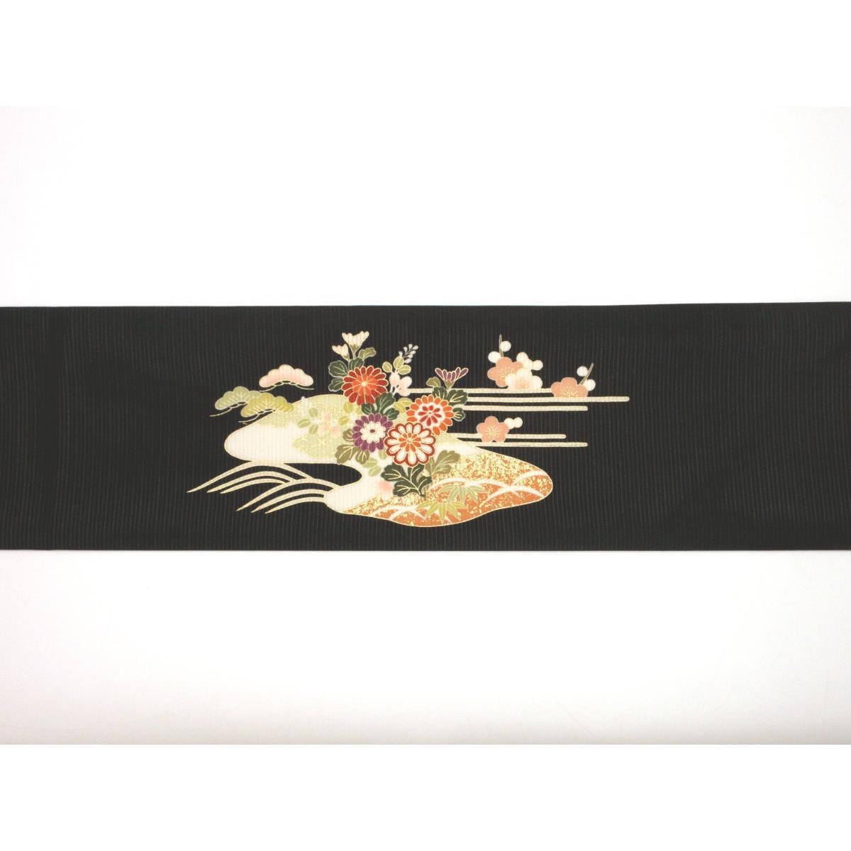 【未使用品】夏名古屋帯　絽ちりめん染帯　友禅金彩加工　刺繍入り