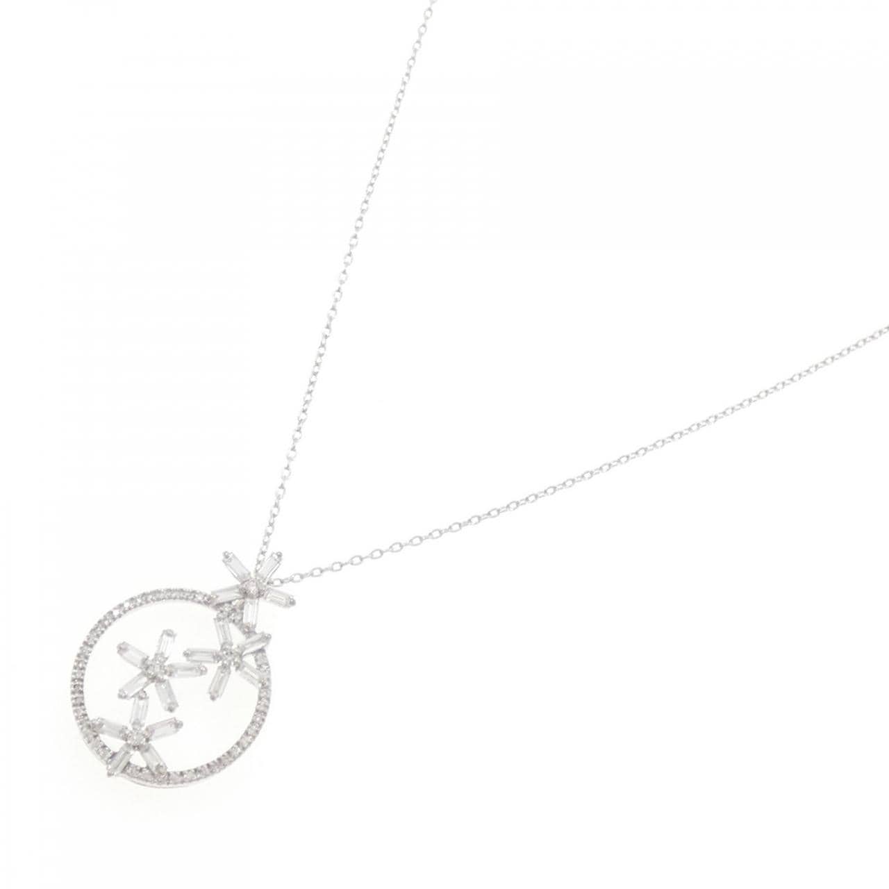 K18WG フラワー ダイヤモンド ネックレス 0.74CT
