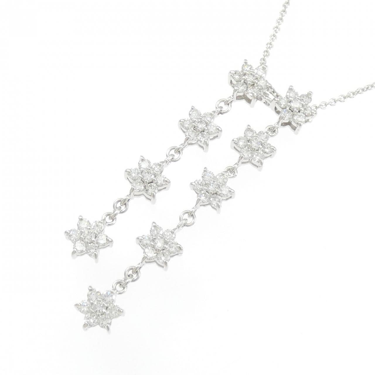 K18WG フラワー ダイヤモンド ネックレス 1.00CT