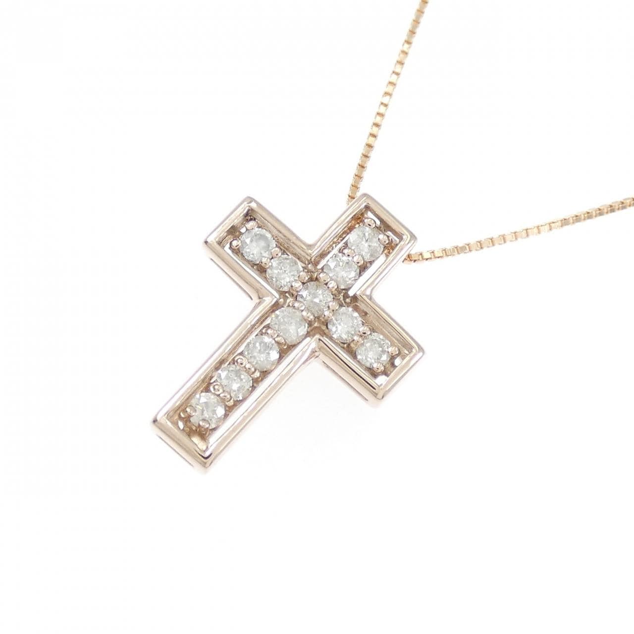 K10PG クロス ダイヤモンド ネックレス 0.20CT