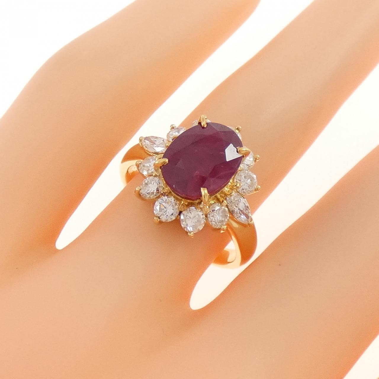 K18YG ルビー リング 3.18CT タイ産