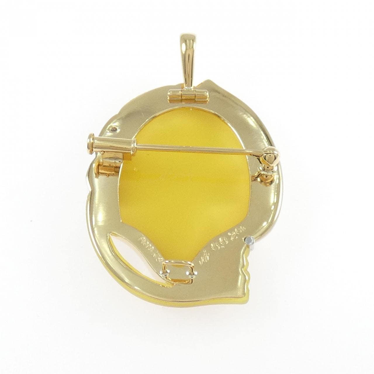 K18YG/PT900 メノウカメオ ブローチ