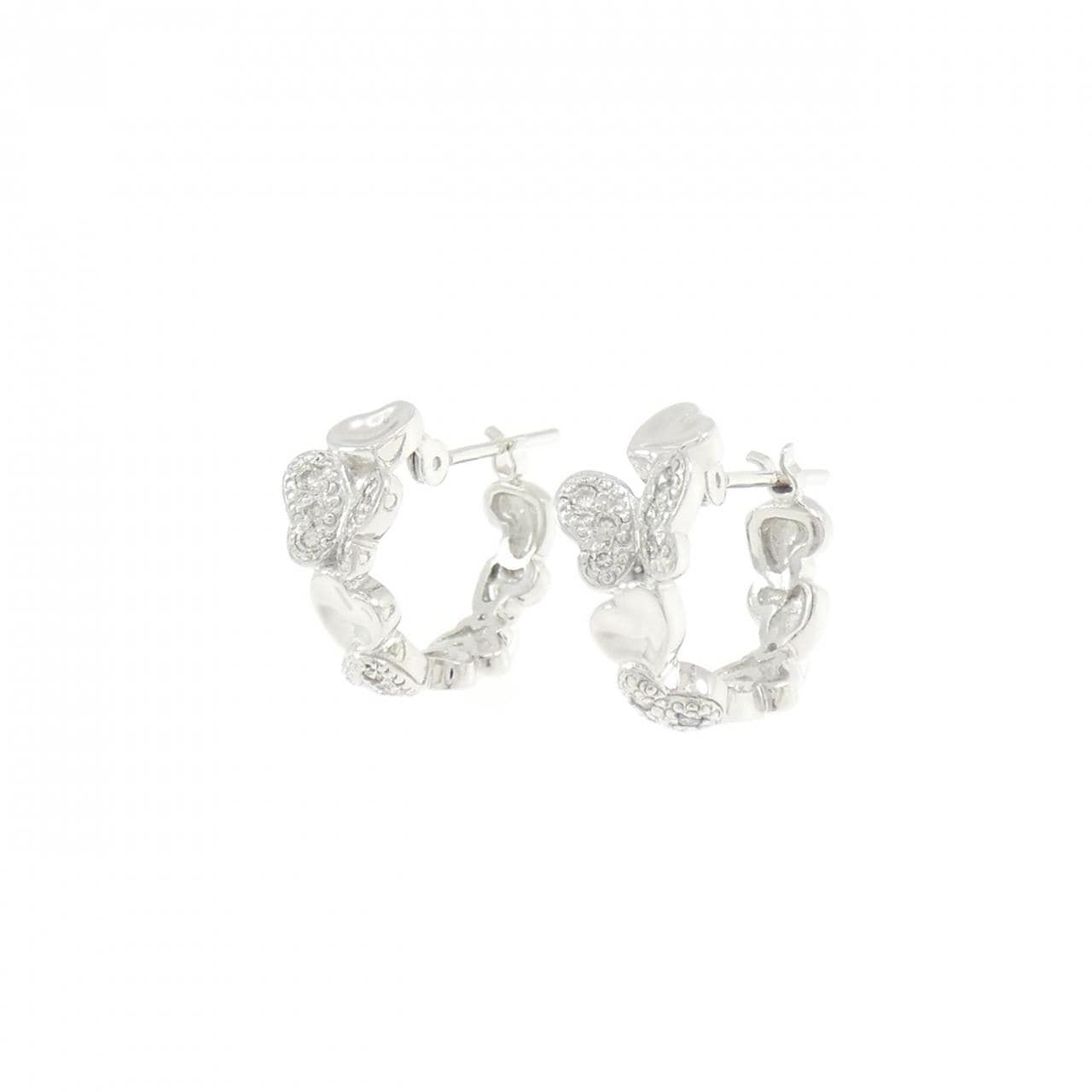 K18WG バタフライ×ハート ダイヤモンド ピアス 0.12CT