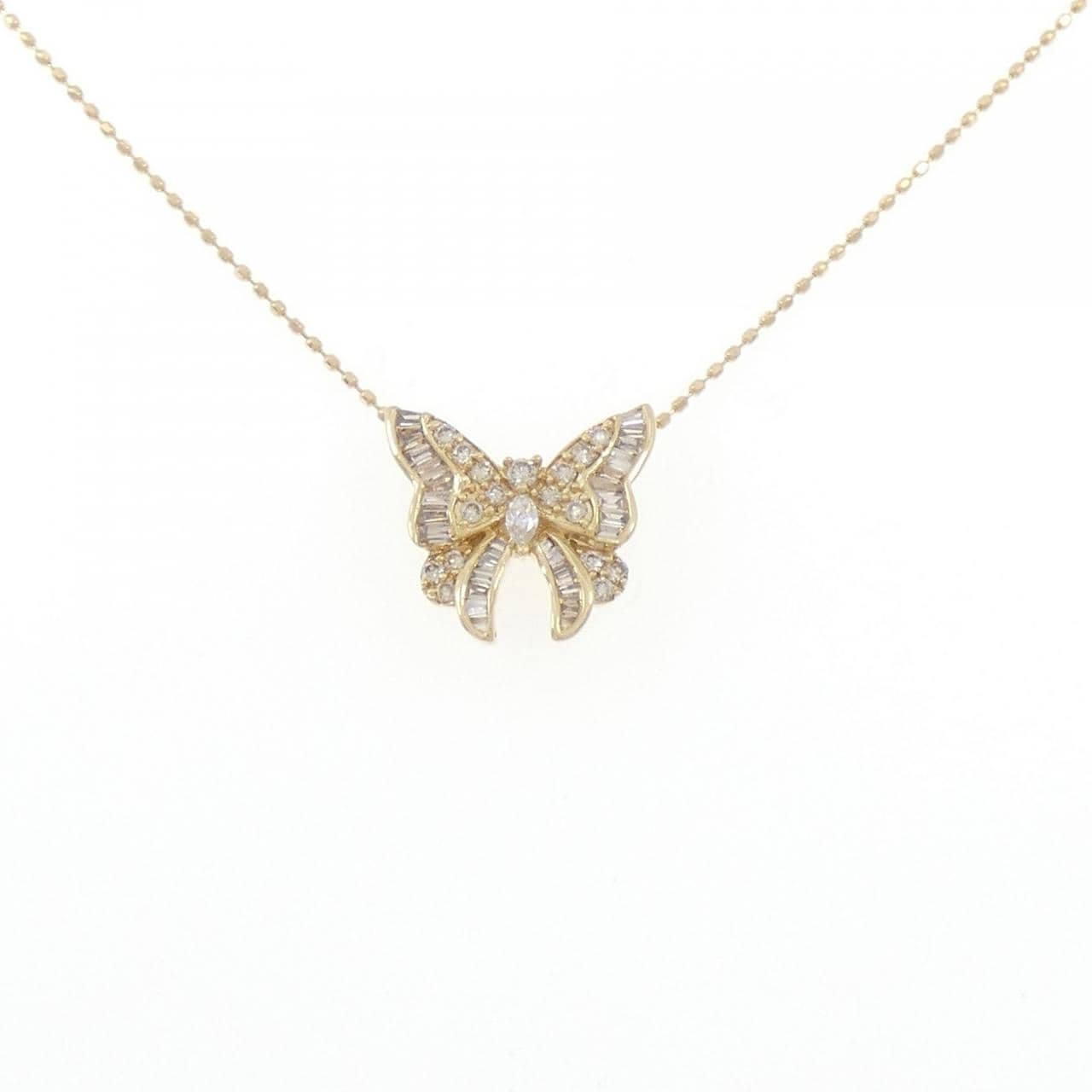 K18YG バタフライ ダイヤモンド ネックレス 0.35CT