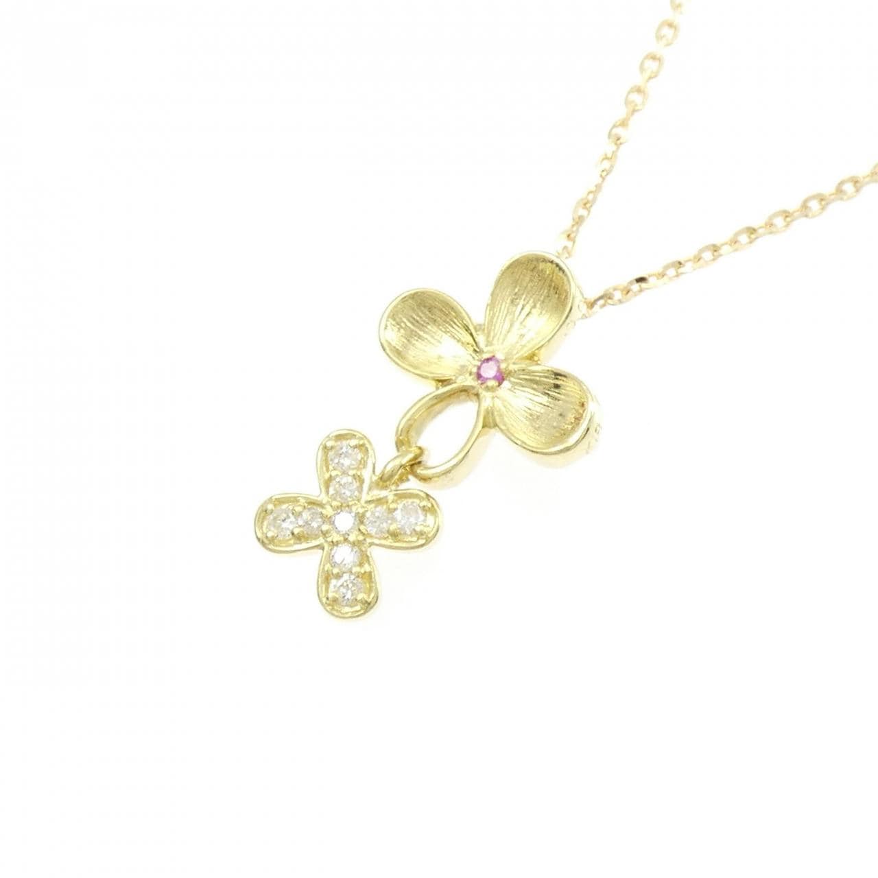 K18YG フラワー サファイヤ ネックレス 0.01CT