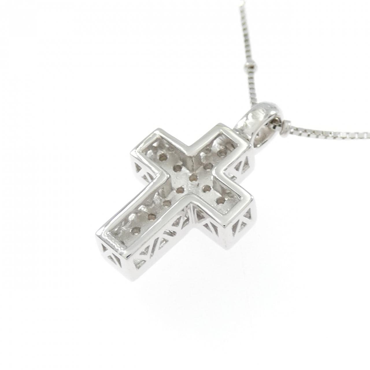 K18WG/750WG クロス ダイヤモンド ネックレス 0.14CT