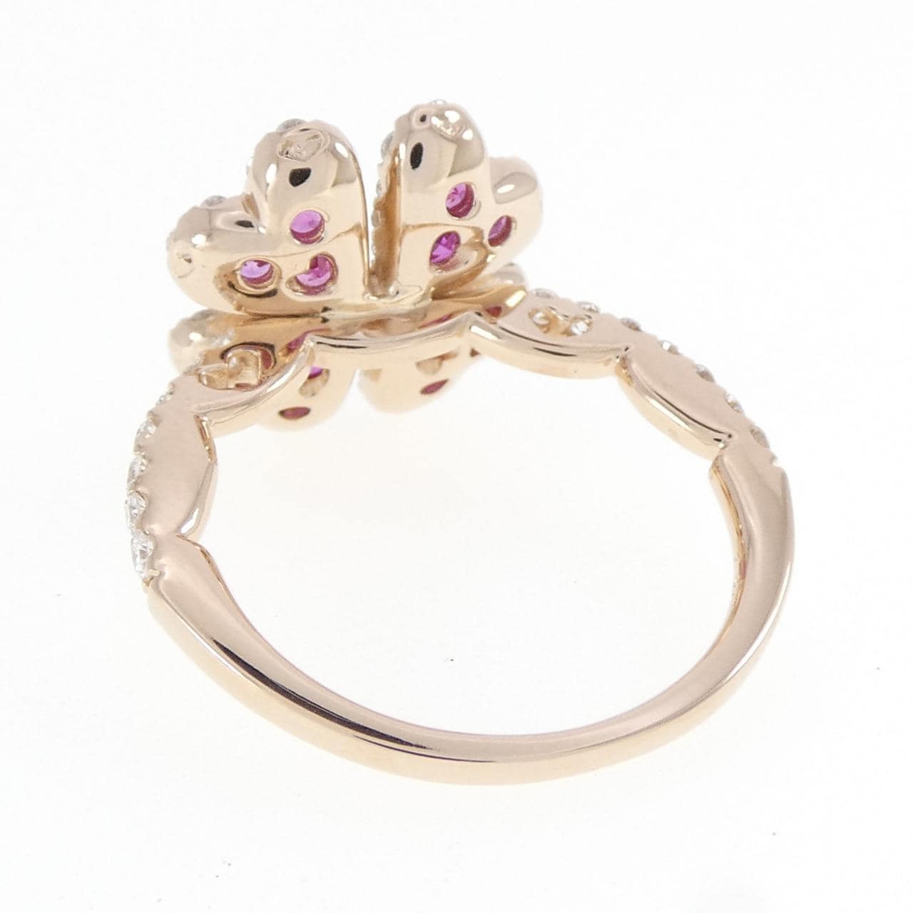 K18PG ハート×クローバー ルビー リング 0.43CT
