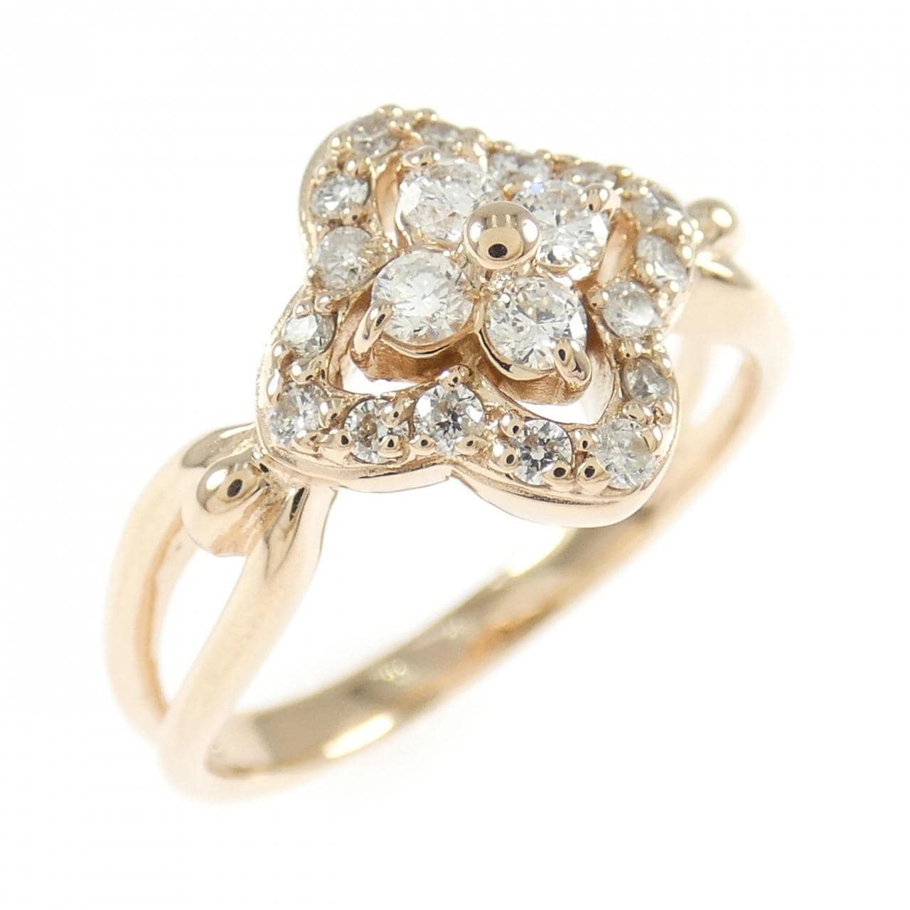 K18PG フラワー ダイヤモンド リング 0.30CT