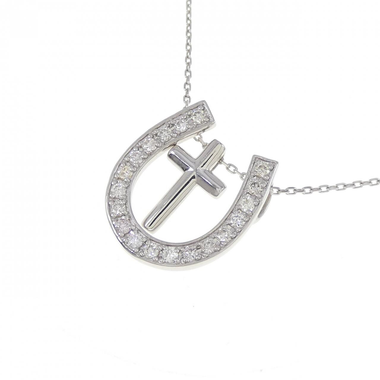 【新品】PT900/PT850 2WAY ホースシュー×クロス ダイヤモンド ネックレス 0.20CT
