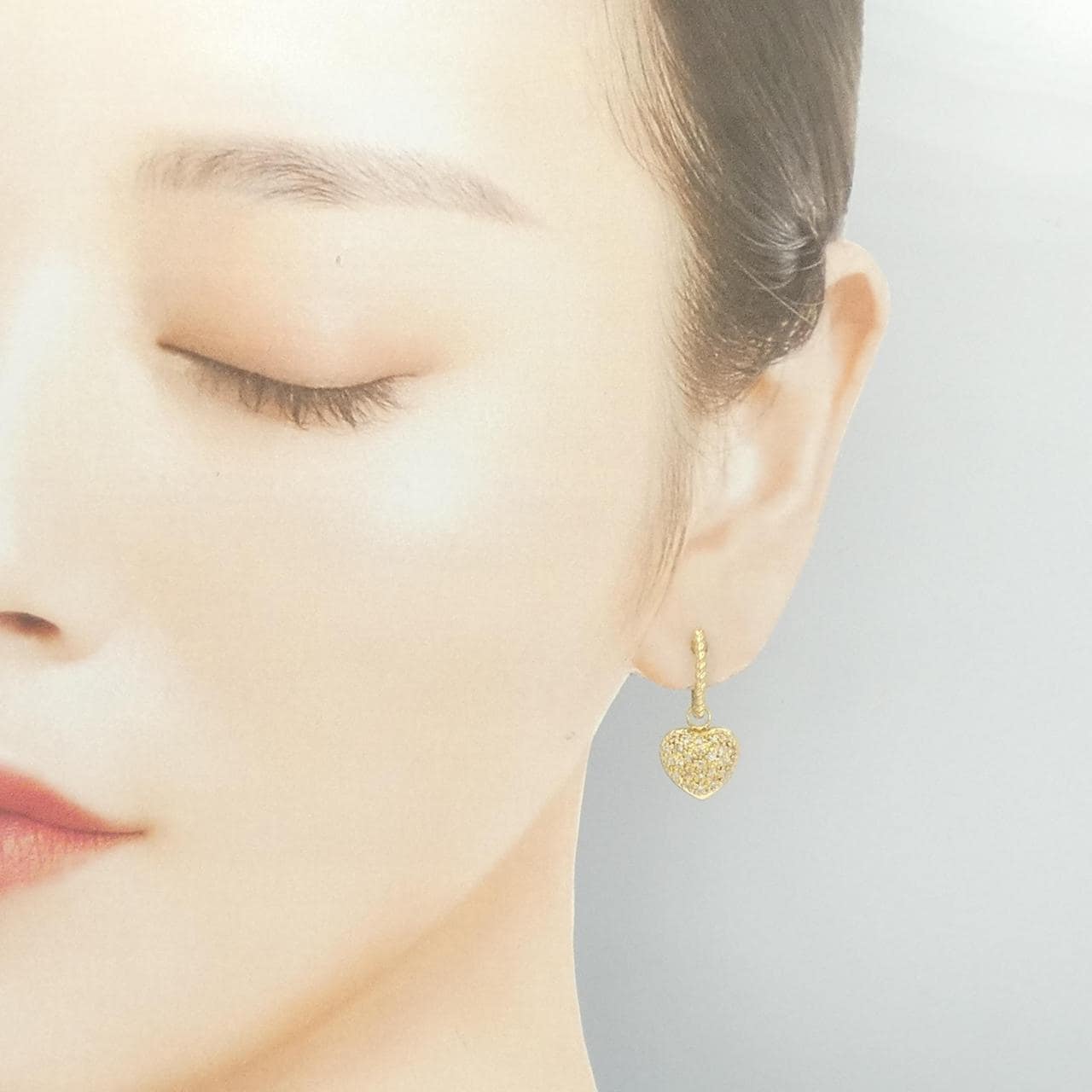 K18YG 2WAY ハート ダイヤモンド ピアス 0.50CT