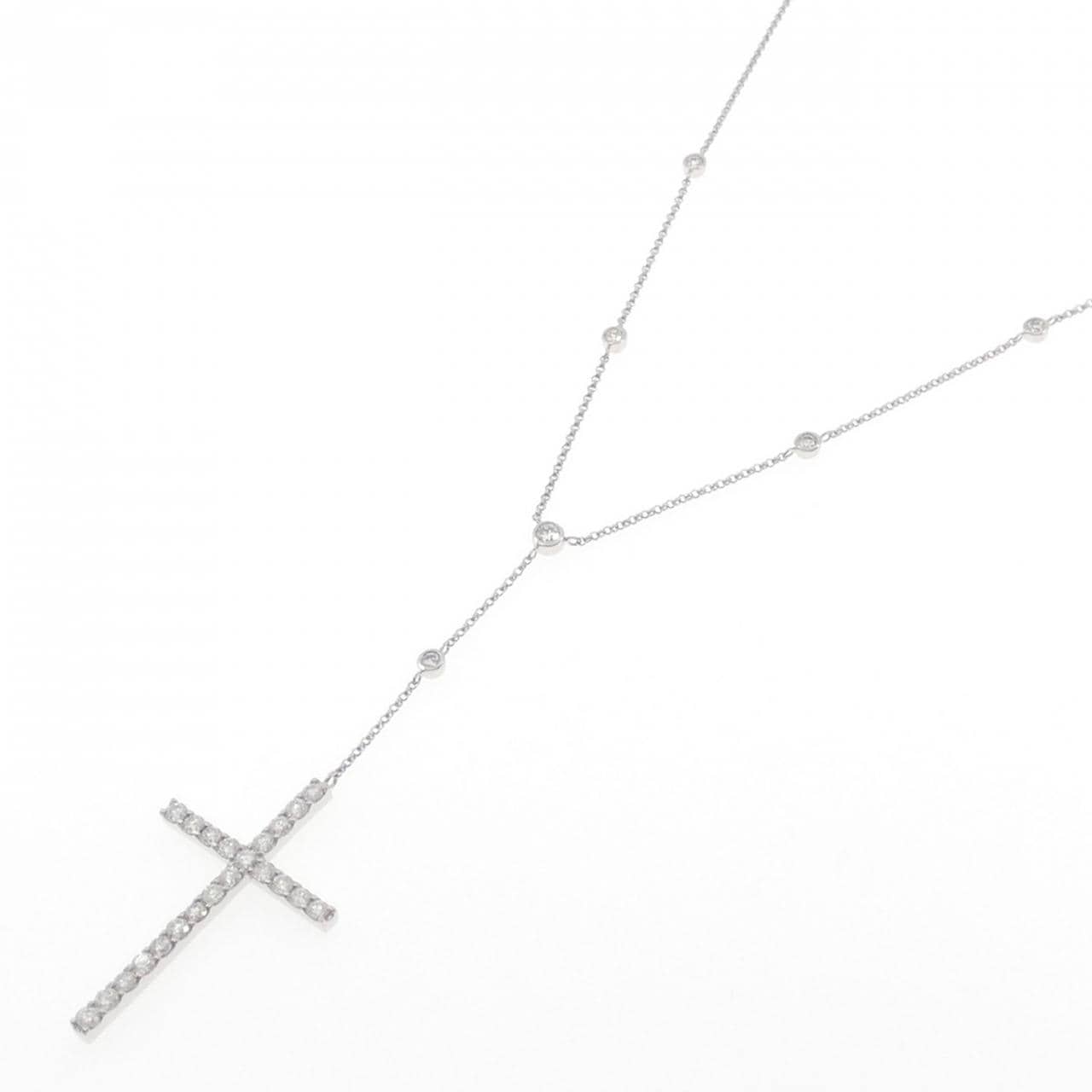 K18WG クロス ダイヤモンド ネックレス 2.00CT