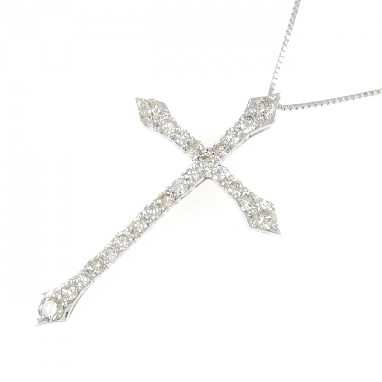 K18WG クロス ダイヤモンド ネックレス 1.00CT