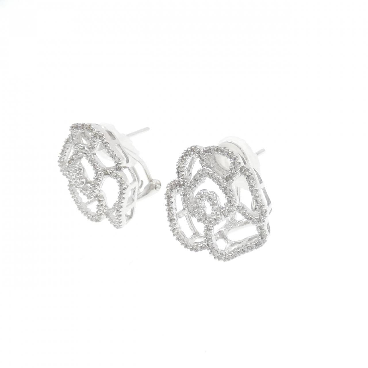 750WG フラワー ダイヤモンド ピアス