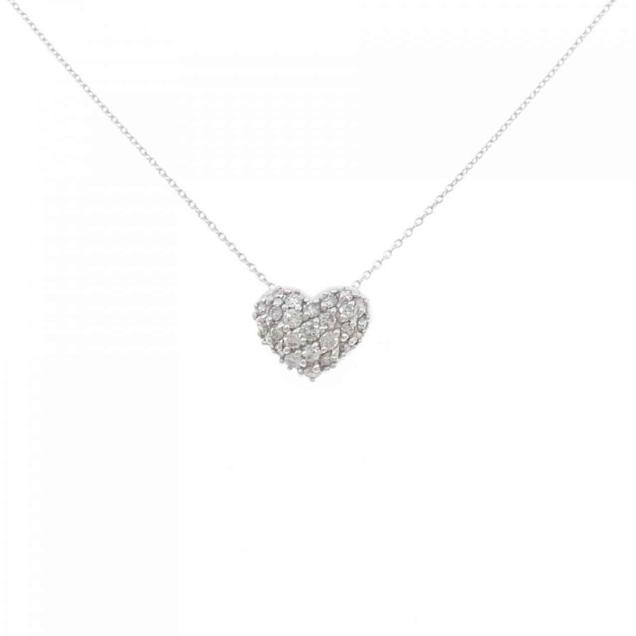 K18WG パヴェ ハート ダイヤモンド ネックレス 0.5CT
