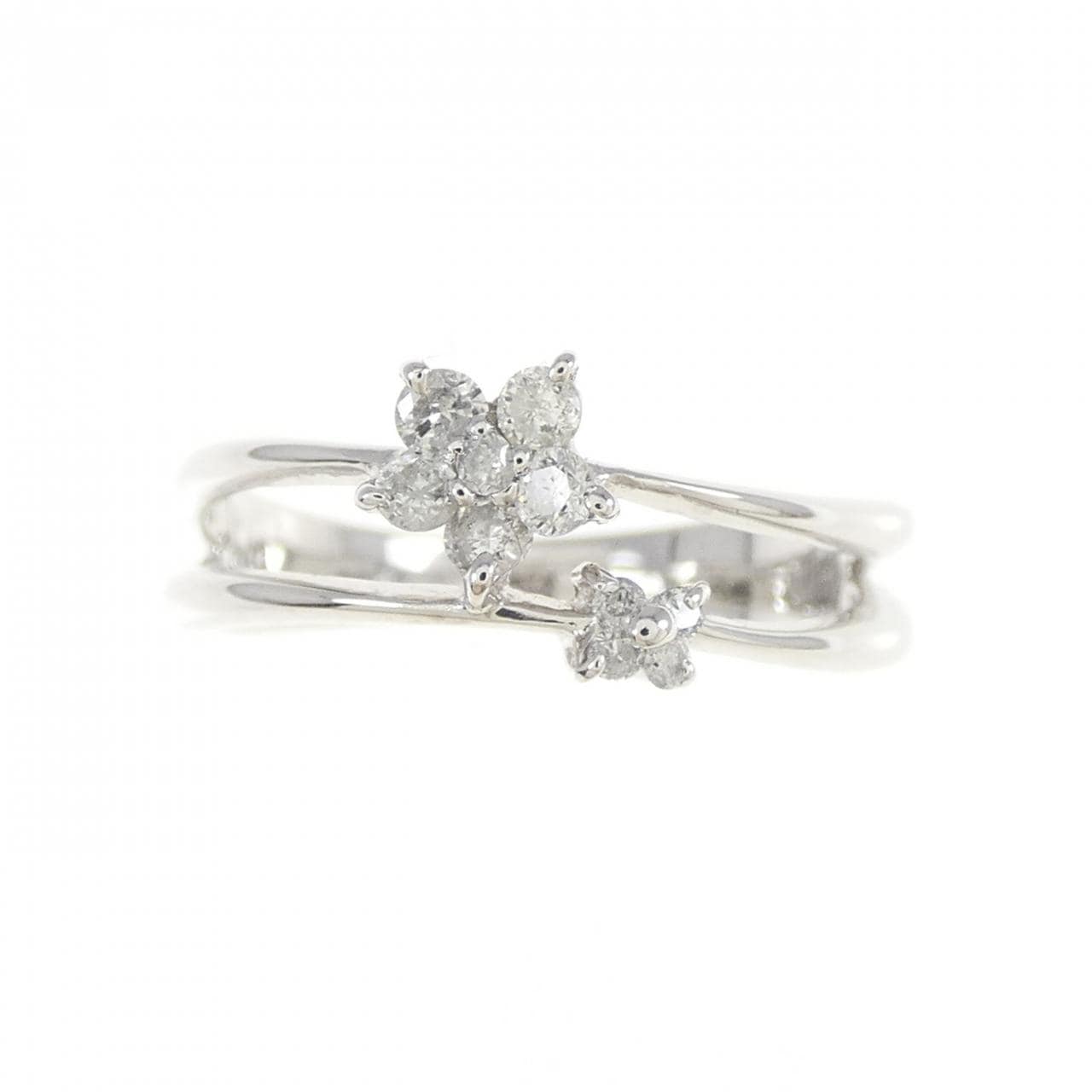 K14WG フラワー ダイヤモンド リング 0.15CT