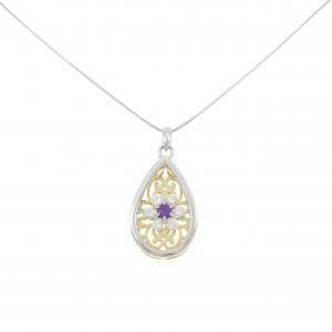 PT900/K18YG/PT850 フラワー アメジスト ネックレス 0.16CT