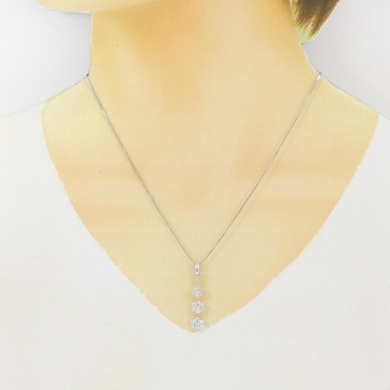 K18WG/750WG フラワー ダイヤモンド ネックレス 0.70CT