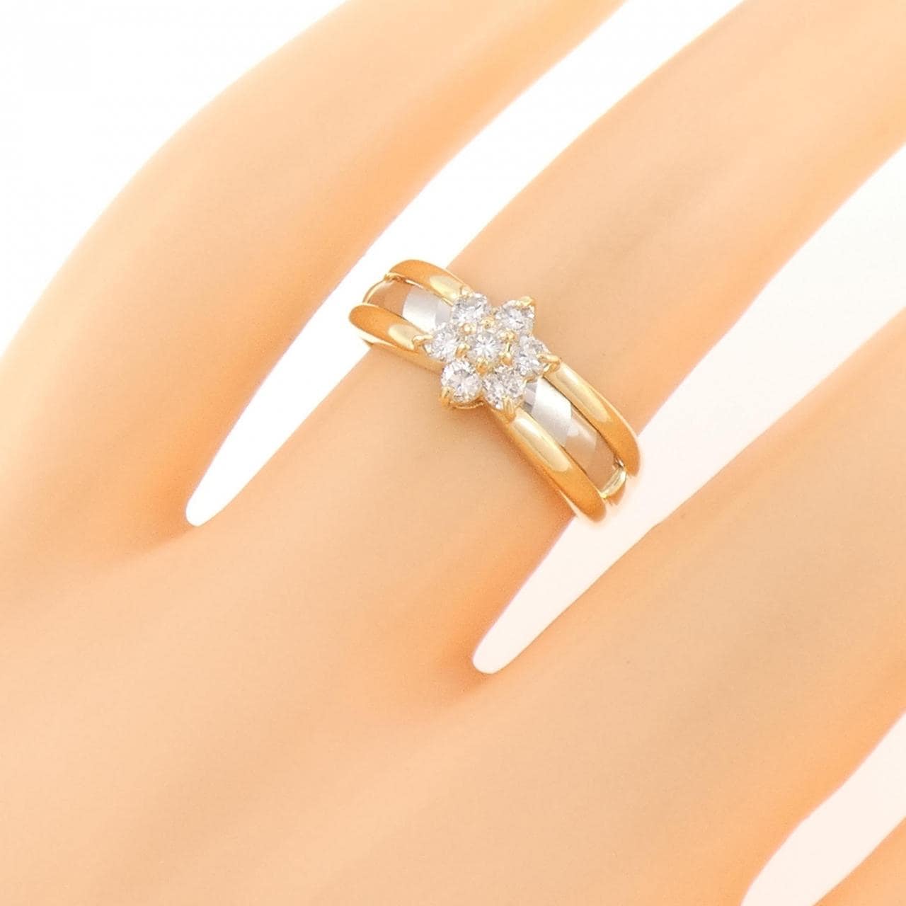 K18YG/PT900 フラワー ダイヤモンド リング 0.3CT