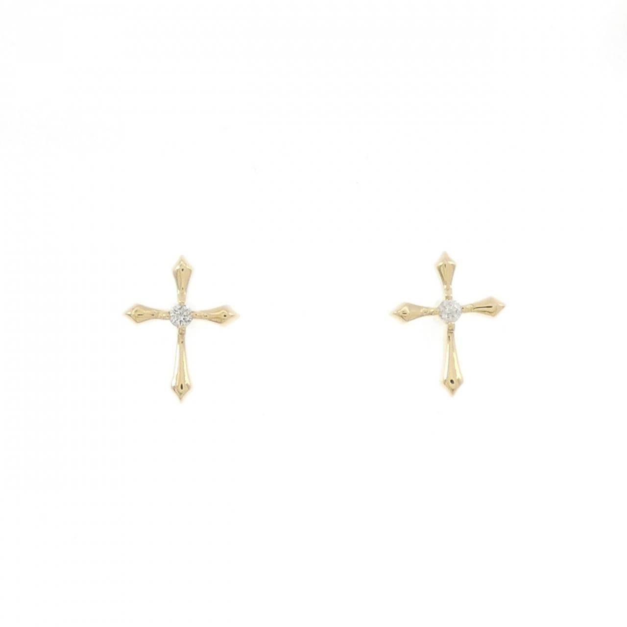 K18YG Cross Diamond Earrings 0.02CT