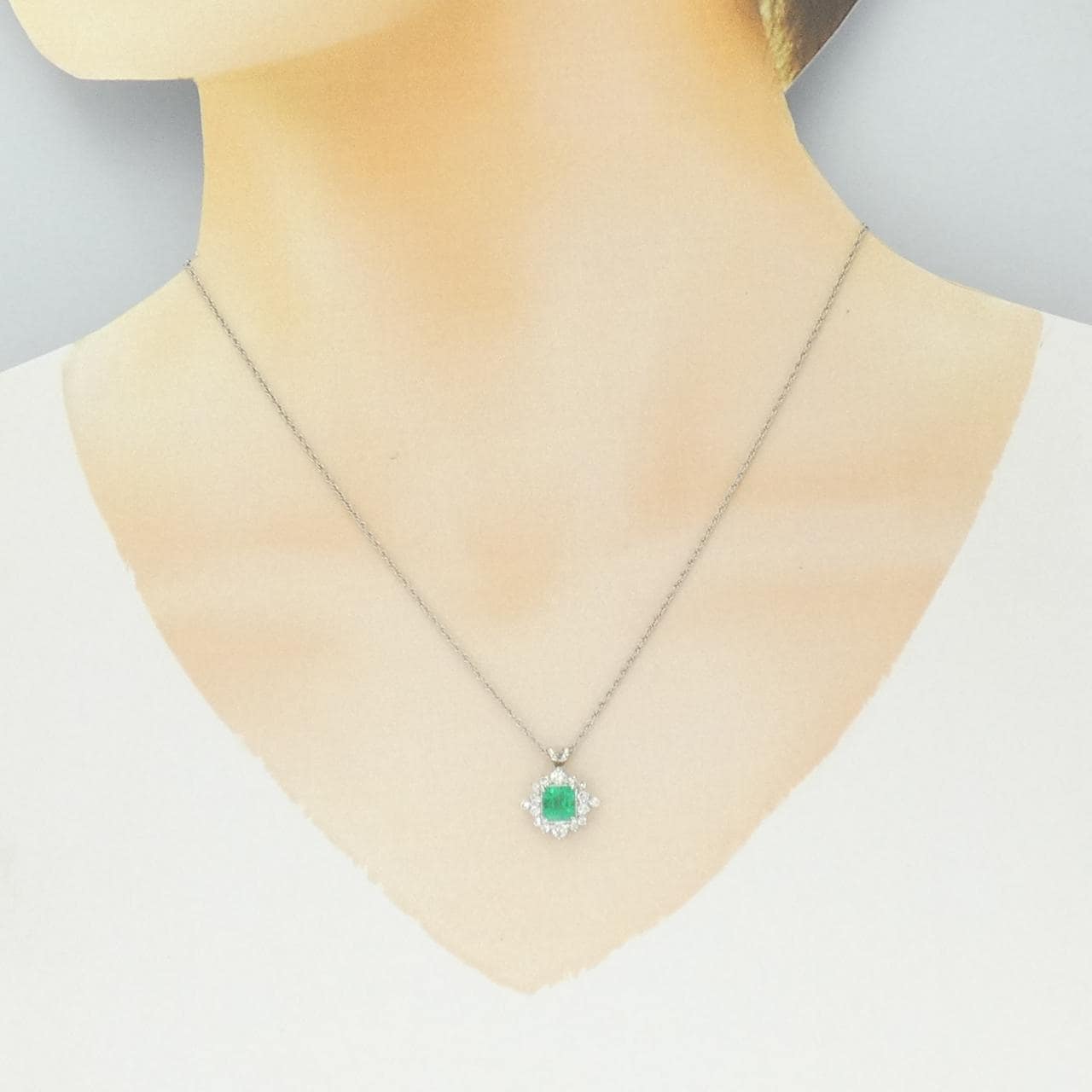 PT900/PT850 エメラルド ネックレス 0.86CT