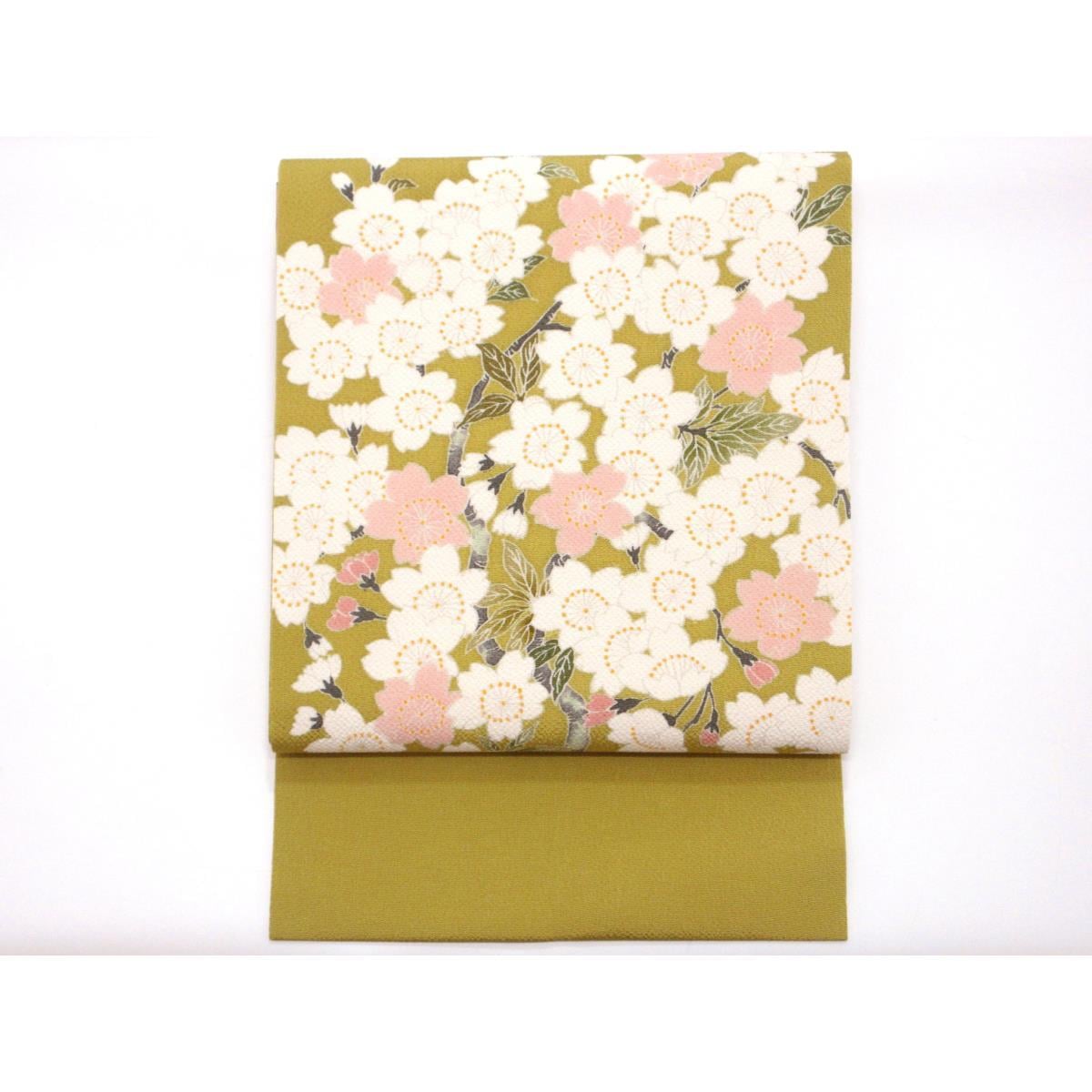 【未使用品】名古屋帯　ちりめん染帯　友禅加工