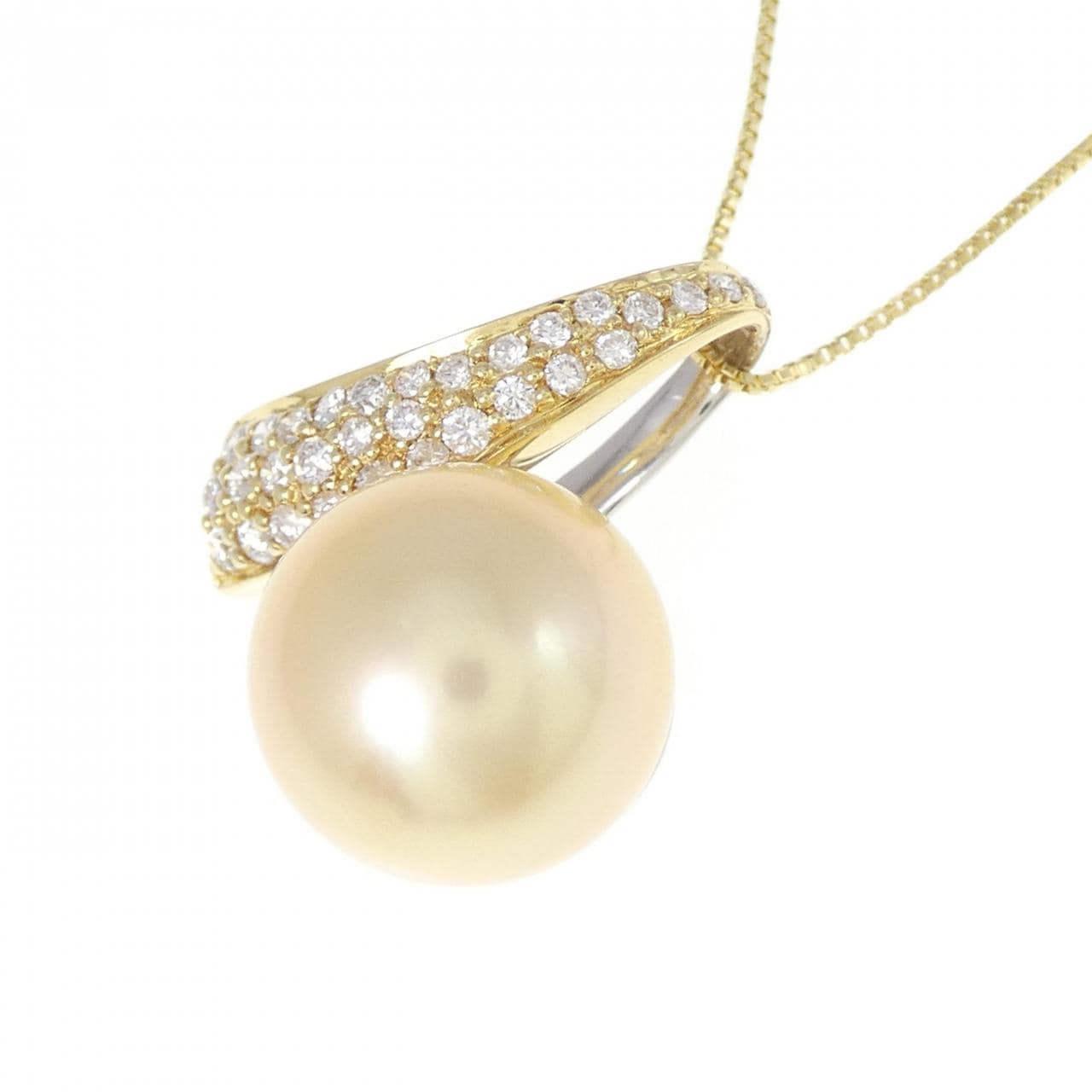 18KYG/PT/K18YG White Butterfly Pearl Necklace 12.6mm