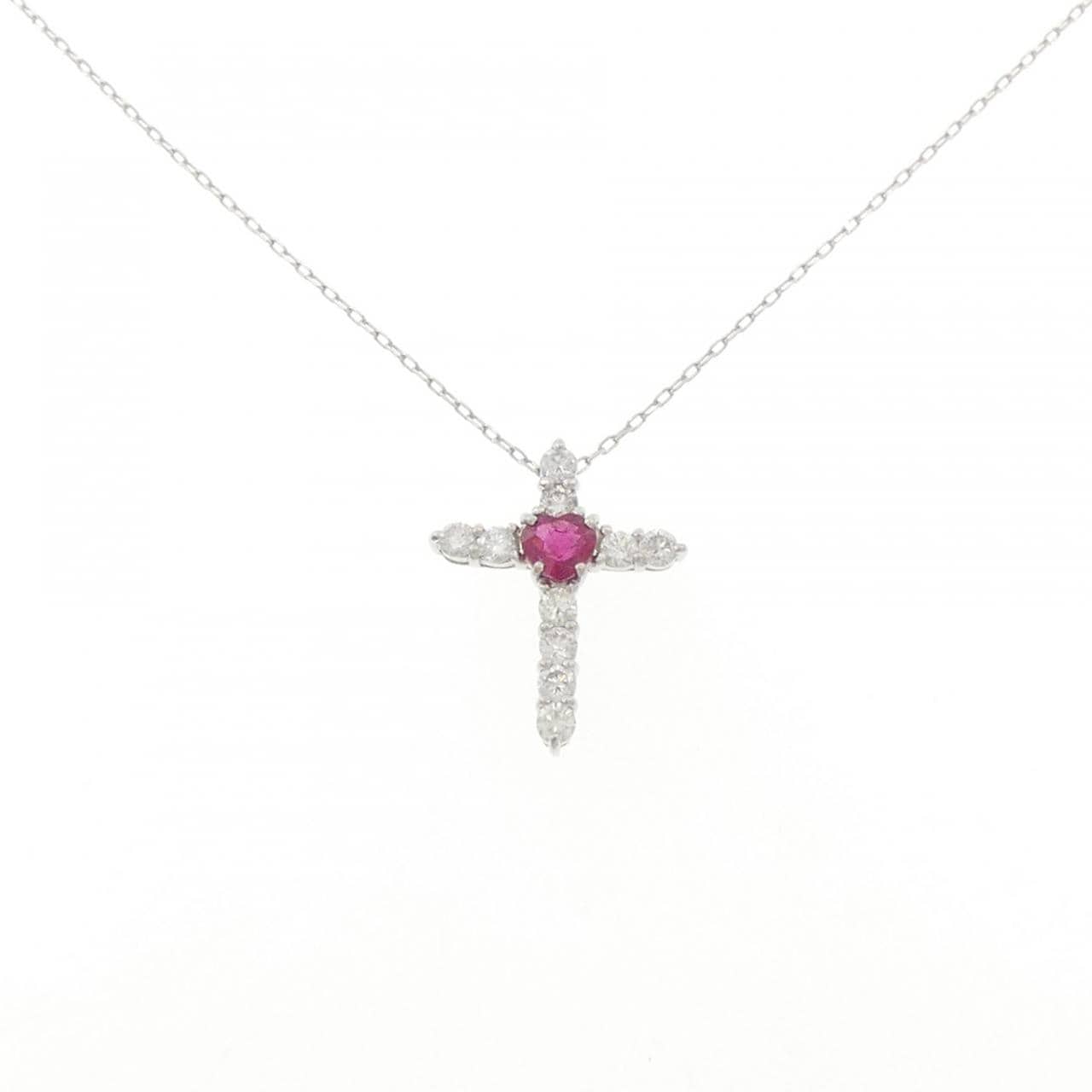PT900/PT850 クロス×ハート ルビー ネックレス 0.56CT