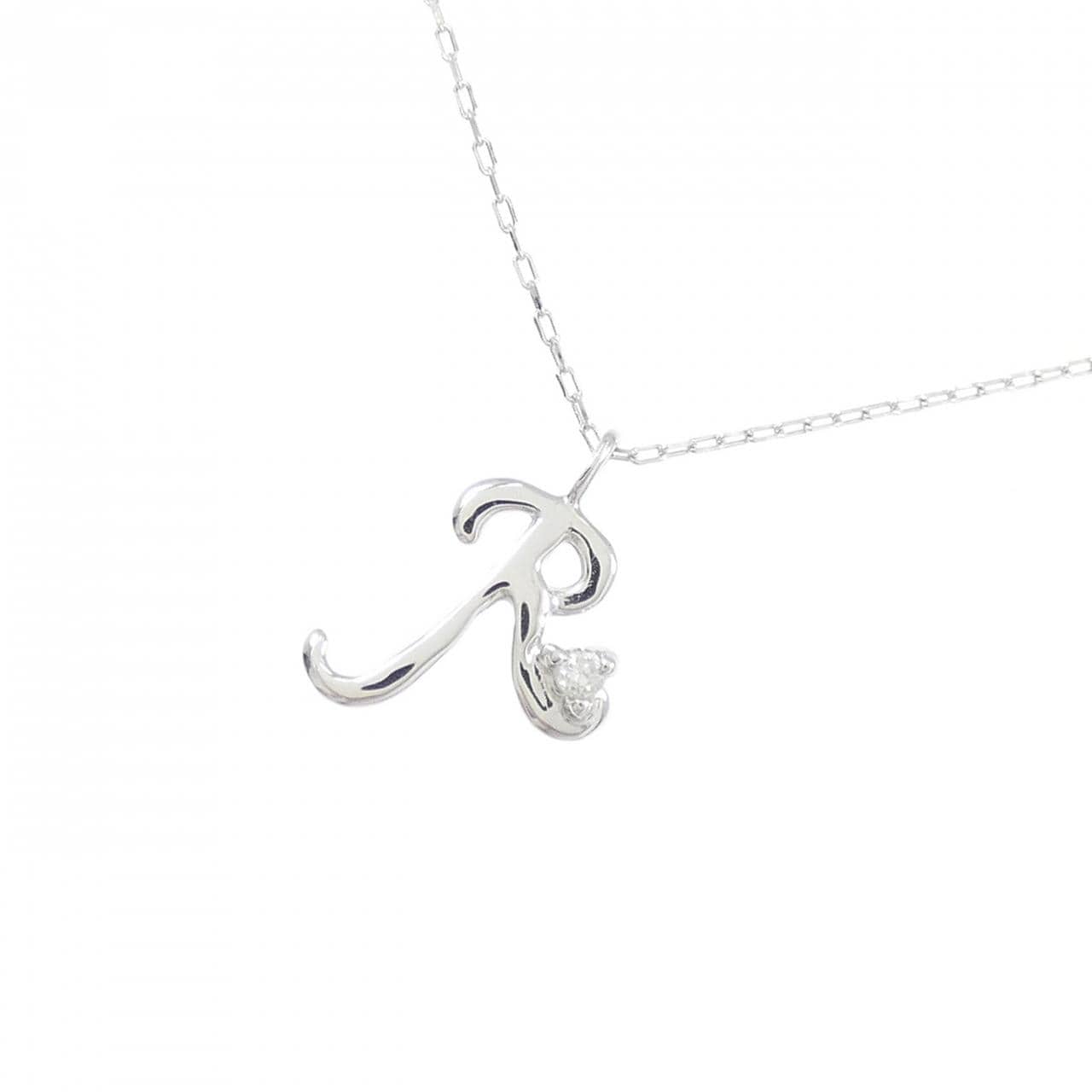 K10WG イニシャルR ダイヤモンド ネックレス 0.01CT