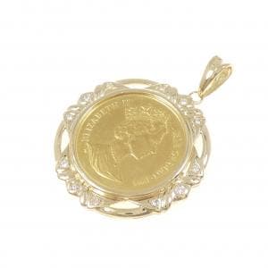 K18YG(枠) ダイヤモンド コイン ペンダント 0.12CT
